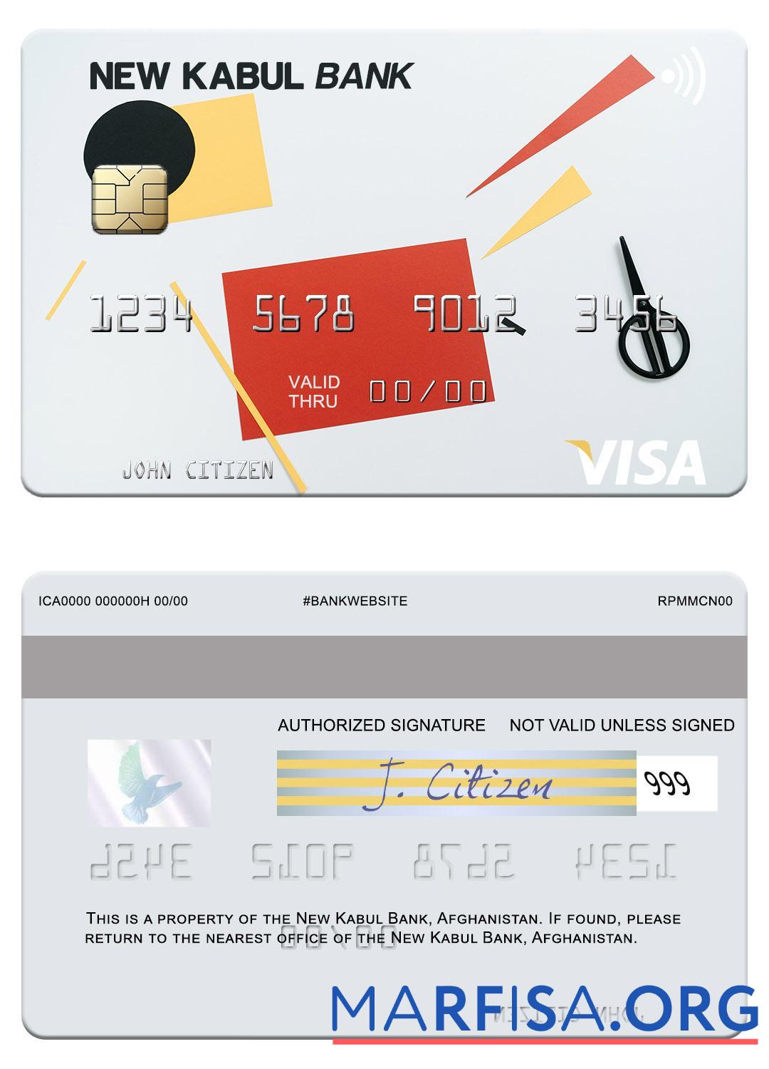 Blank Afghanistan New Kabul Bank visa card download for verification